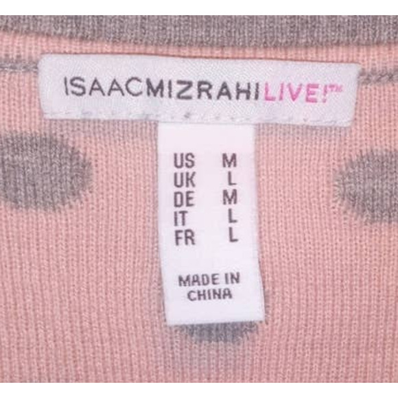 Isaac Mizrahi Live! QVC Women Medium Gray & Pink Polka Dot Open Cardigan Sweater - Picture 5 of 6